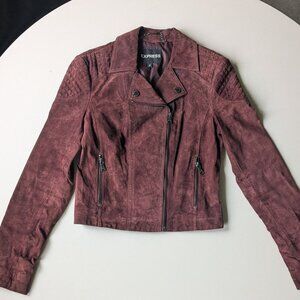 Express - Burgundy Suede Leather Biker Jacket - Size XS